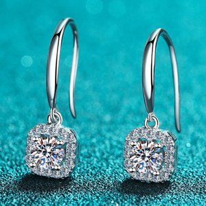 Certified 1ct. t.w. Moissanite Diamond Halo Drop Earrings NEW